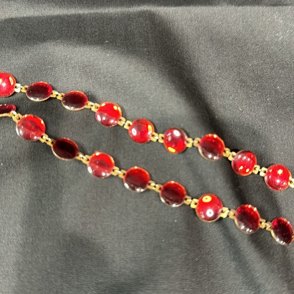 Faceted Deep Red Garnet Quartz Vintage gold backing & hardware necklace! - Picture 5 of 10